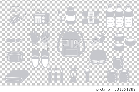 緊急物資圖示集（防災、疏散、輪廓、灰色） 131551898