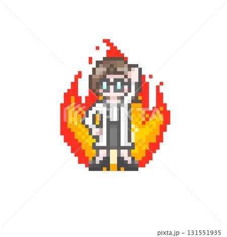 ドット絵のやる気なガッツポーズをした白衣を着た女性 131551935