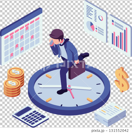 Isometric Businessman Racing Against Time for Money 131552042
