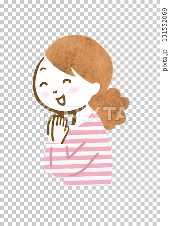 何かを見て手を合わせて喜んでいる女性の上半身手描きイラスト 何かを見て手を合わせて喜んでいる女性の上半身手描きイラスト 131552069