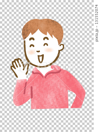 Hand-drawn illustration of a cheering man's upper body Hand-drawn illustration of a cheering man's upper body 131552074