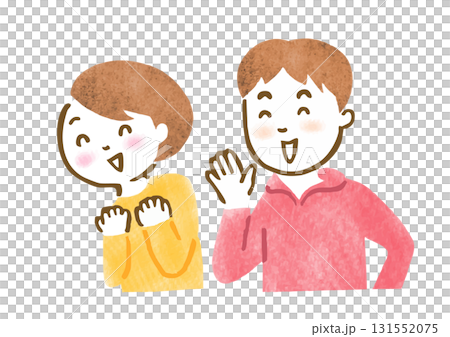 手繪插圖：一男一女歡呼 131552075