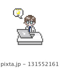 ドット絵のパソコンの前でひらめく白衣を着た男性 131552161