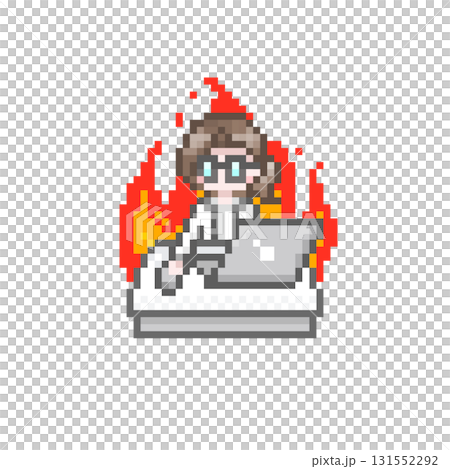 像素化圖片中,一位身穿白大褂的女士在電腦上工作 像素化圖片中,一位身穿白大褂的女士在電腦上工作 131552292