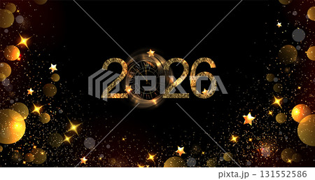 Merry Christmas. Isolated golden background with tinsel and stars 131552586