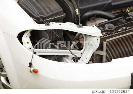 Head lights repair.  Closeup shot of a car with head lights off 131552624