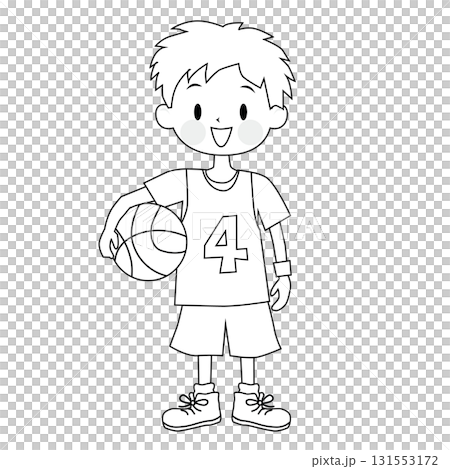 Illustration of a boy holding a basketball (line drawing) 131553172
