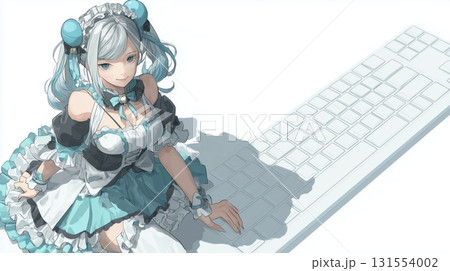 メイド服を着た少女と巨大なキーボード メイド服を着た少女と巨大なキーボード 131554002