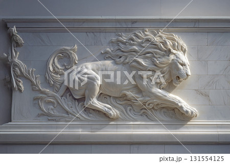 壁に彫られたライオンの立体壁画 131554125