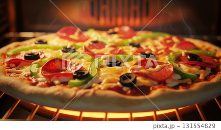 Frozen Pizza Baking in Oven Frozen Pizza Baking in Oven 131554829