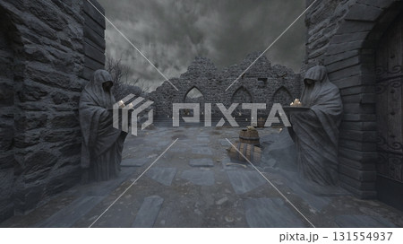 修道女の像がある中庭 131554937