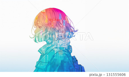 都会の街と女性の横顔 都会の街と女性の横顔 131555606