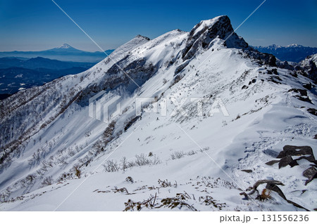 冬の八ヶ岳連峰・横岳主峰と富士山 131556236
