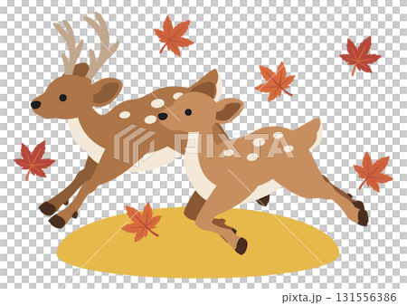 一隻鹿穿過秋葉的可愛向量插圖 131556386