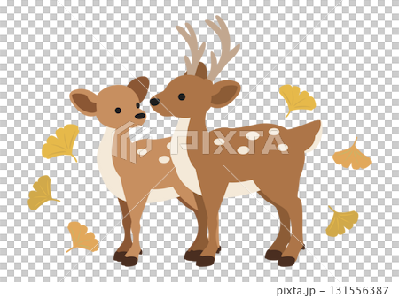 Cute vector illustration of ginkgo leaves and deer 131556387