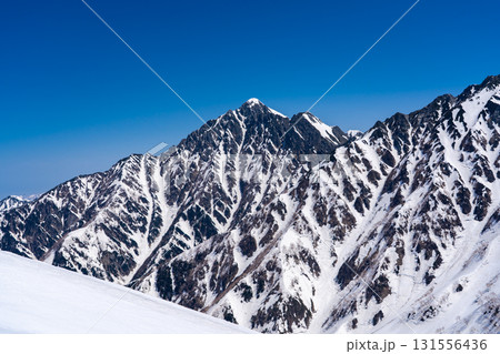 奥大日岳の登山道から見る剱岳の山頂 残雪期の北アルプス奥大日岳登山 奥大日岳の登山道から見る剱岳の山頂 残雪期の北アルプス奥大日岳登山 131556436