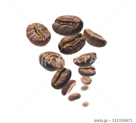 Coffee beans levitate on a white background 131556671