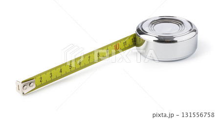 Pocket tape measure extending on transparent background Pocket tape measure extending on transparent background 131556758