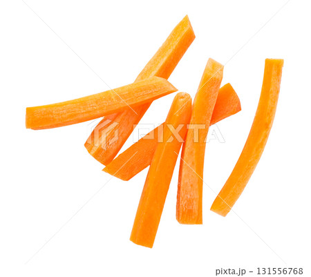 Fresh carrot sticks falling on transparent background 131556768