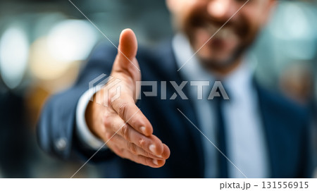 笑顔で握手を差し出すビジネスマン 131556915