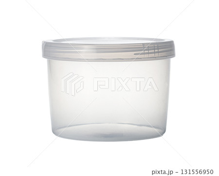 Empty transparent plastic food container with lid isolated on white background Empty transparent plastic food container with lid isolated on white background 131556950