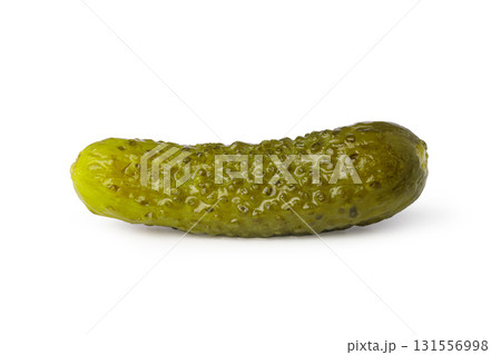 Pickled cucumber lying horizontally on white background Pickled cucumber lying horizontally on white background 131556998