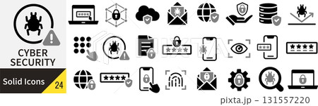 ベクターのサイバーセキュリティに関するシルエットアイコンセット 131557220