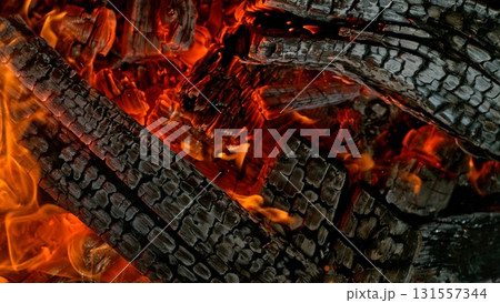 Detail Shot of Hot Embers with Flying Sparks Detail Shot of Hot Embers with Flying Sparks 131557344