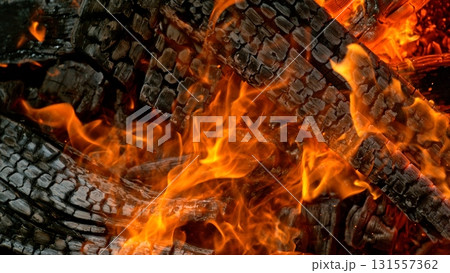 Detail Shot of Hot Embers with Flying Sparks Detail Shot of Hot Embers with Flying Sparks 131557362