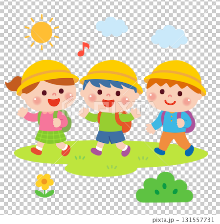遠足で歩く子どもたちのイラスト 131557731