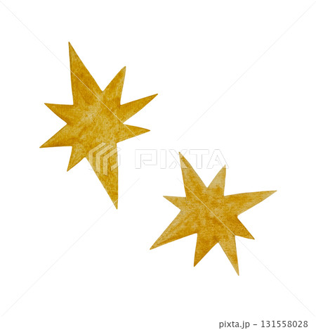 Watercolor yellow stars. Pair of asymmetrical yellow stars isolated on white background. Watercolor yellow stars. Pair of asymmetrical yellow stars isolated on white background. 131558028