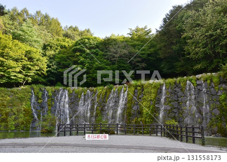 山中湖花の都公園　清流の里の明神の滝と案内板 131558173