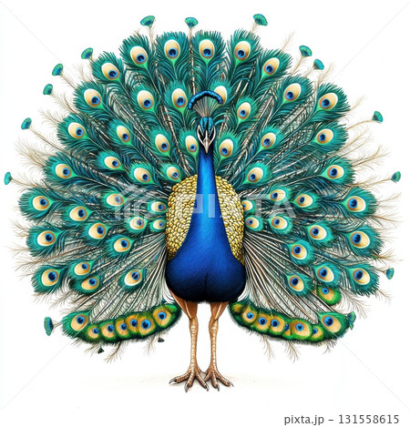 Vibrant Peacock Displaying Colorful Feathers in Full Glory and Detail 131558615