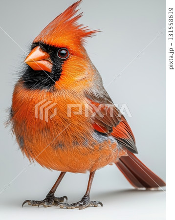 Vibrant Northern Cardinal Standing in High Fidelity Against Neutral Background Vibrant Northern Cardinal Standing in High Fidelity Against Neutral Background 131558619