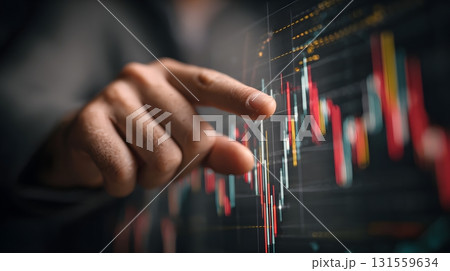 Advisor pointing at risky volatile market graph Advisor pointing at risky volatile market graph 131559634