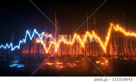 Stock market graph with sharp ups and downs glowing neon 131559643