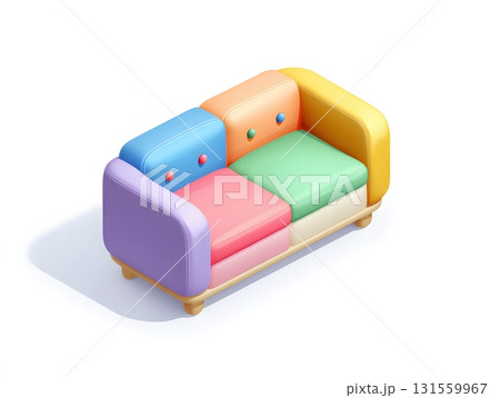Isometric 3D colorful kids sofa fun style isolated on white 131559967
