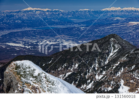 冬の八ヶ岳連峰・横岳から見る大同心と乗鞍岳・槍穂高連峰 131560018