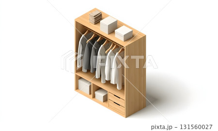 Isometric 3D minimalist wooden wardrobe isolated on white 131560027
