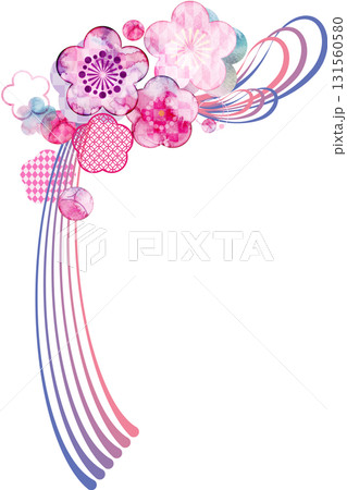 水彩風梅飾りイラスト・枝垂れ 131560580