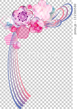 水彩風梅飾りイラスト・枝垂れ 131560580