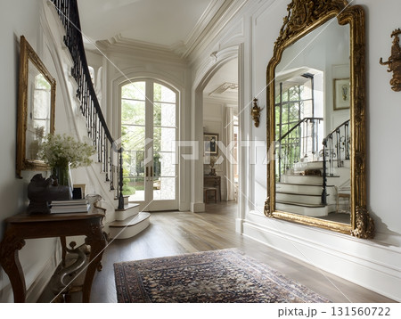 Elegant entrance with mirror, uncluttered space Elegant entrance with mirror, uncluttered space 131560722