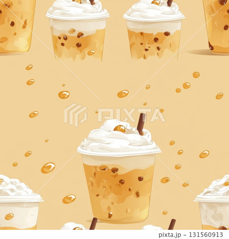 Iced Honey Latte with Whipped Cream Pattern Seamless Pattern Design 131560913