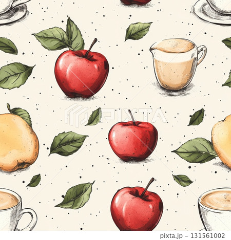 Colorful Fruit and Beverage Seamless Pattern Design 131561002