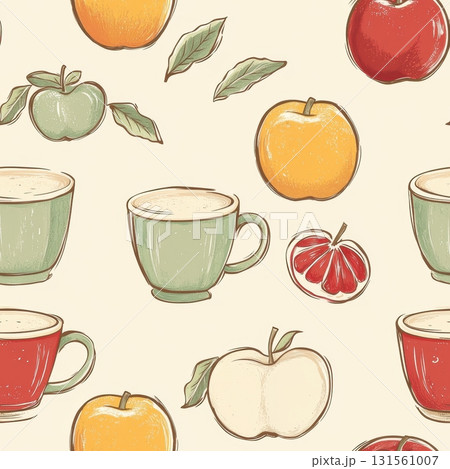 Colorful Fruit and Tea Seamless Pattern for Print Design 131561007