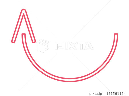 赤いカーブして上を指す矢印アイコン	 131561124