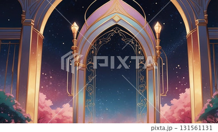 ゲーム背景　ラグジュアリーな金とピンクのアールデコ天国の門 131561131