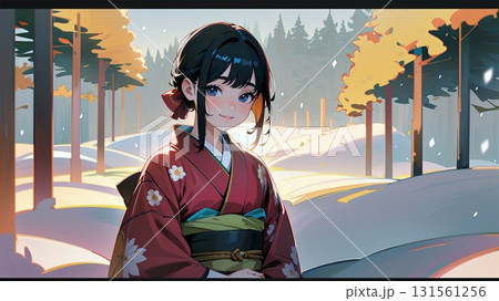 雪の日の着物女子 雪の日の着物女子 131561256