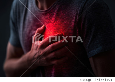 Man Experiencing Chest Pain: Heart Attack Symptoms 131561494