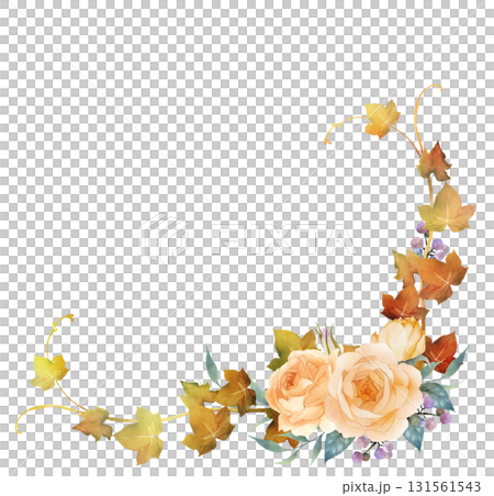 Watercolor autumn rose corner frame 131561543